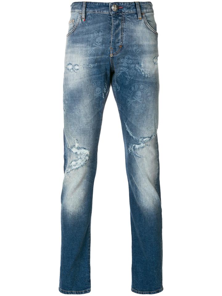Philipp Plein Distressed Slim-fit Jeans - Blue