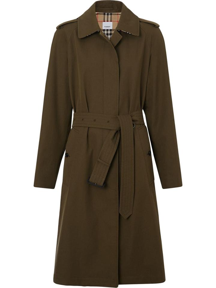 Burberry Tropical Gabardine Belted Car Coat - Green