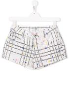 Msgm Kids Logo Paint Splat Denim Shorts - White