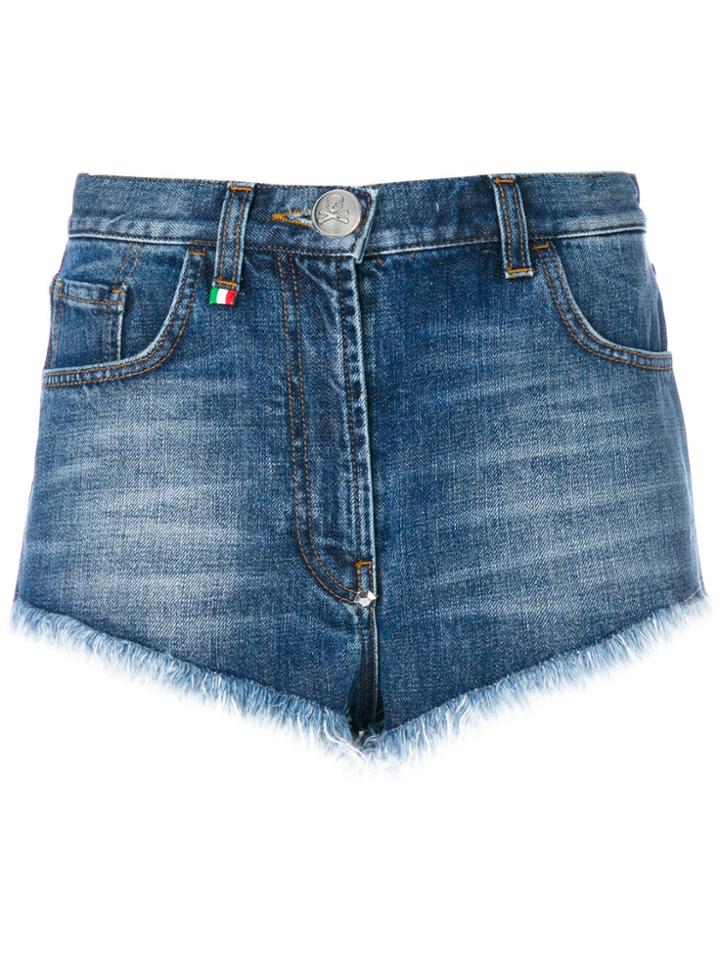 Philipp Plein Heart Denim Shorts - Blue