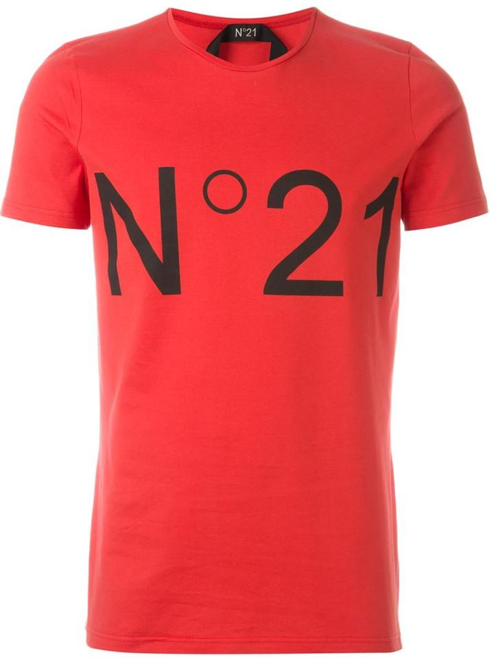 No21 Logo Print T-shirt, Men's, Size: L, Red, Cotton