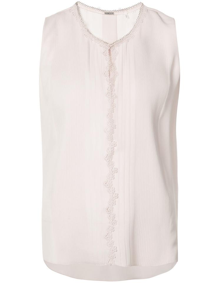 Elie Tahari - Sleeveless Floral Trim Blouse - Women - Silk - S, Pink/purple, Silk
