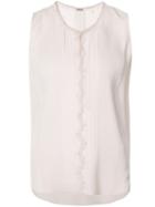 Elie Tahari - Sleeveless Floral Trim Blouse - Women - Silk - S, Pink/purple, Silk