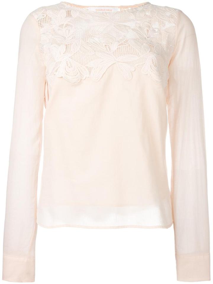 See By Chloé Guipure Lace Blouse, Women's, Size: 40, Pink/purple, Cotton