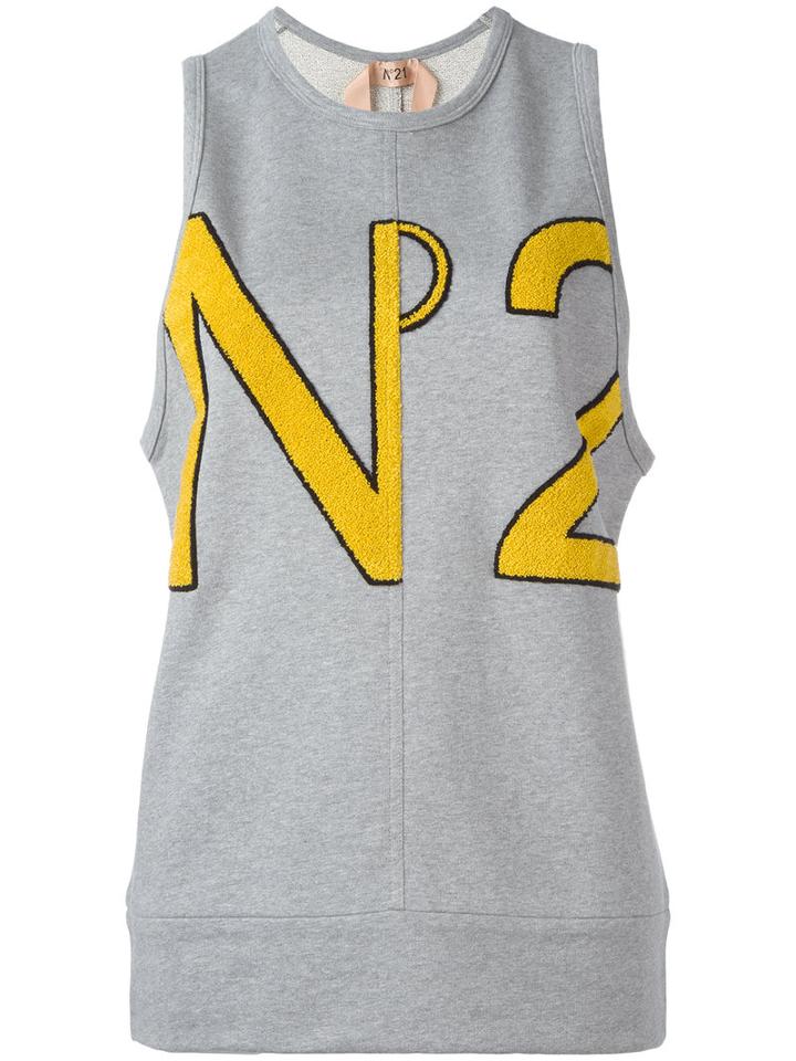 No21 Textured Logo Top, Women's, Size: 38, Grey, Cotton/acrylic