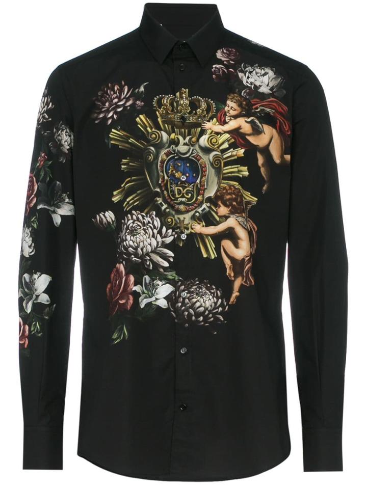 Dolce & Gabbana Angel And Flower Printed Cotton Shirt - Black