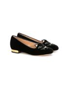 Charlotte Olympia Kids Cat-embroidered Ballerinas - Black
