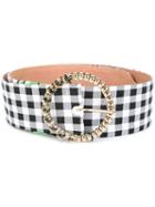 Blumarine Checked Belt, Women's, Size: 100, Black, Cotton/leather/metal (other)/glass