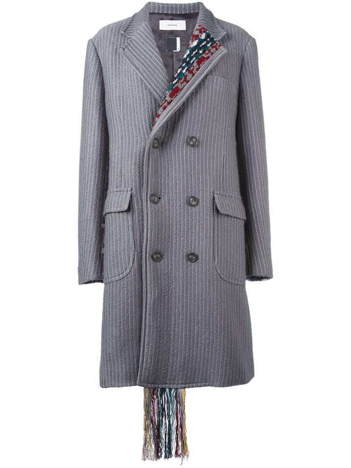 Facetasm Pinstriped Woven Detail Coat - Grey