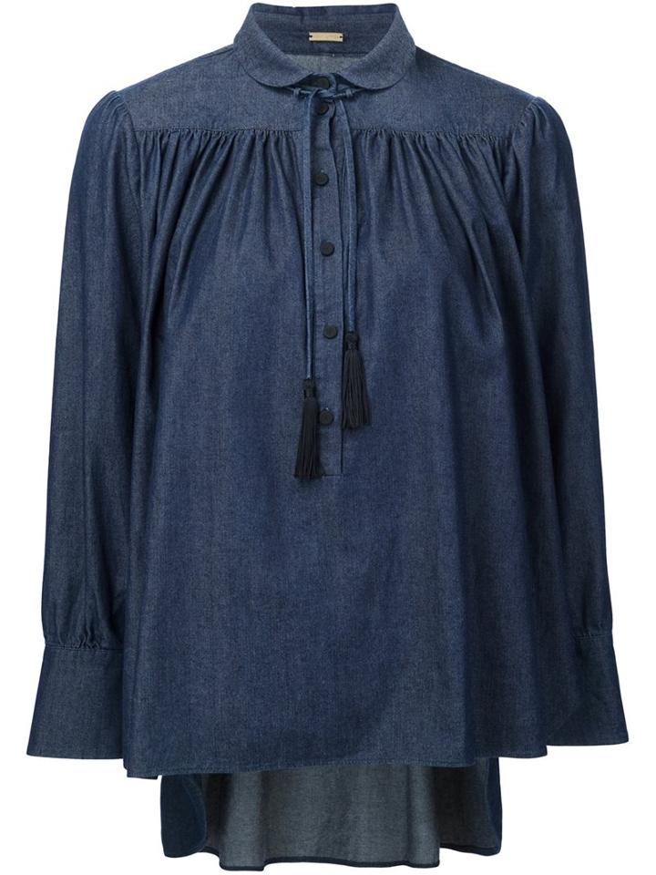Adam Lippes Blouson Blouse, Women's, Size: 2, Blue, Cotton