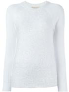 Michael Michael Kors Sequinned Raglan Jumper, Women's, Size: Medium, White, Polyester/cotton/viscose