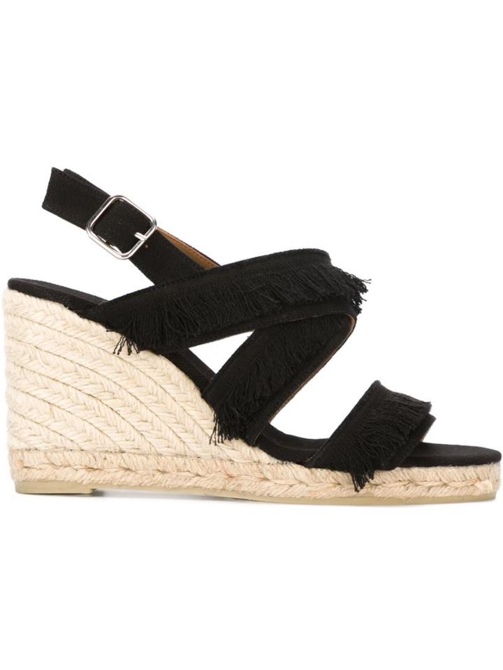 Castañer Begga Wedge Sandals, Women's, Size: 38, Black, Cotton/rubber/leather