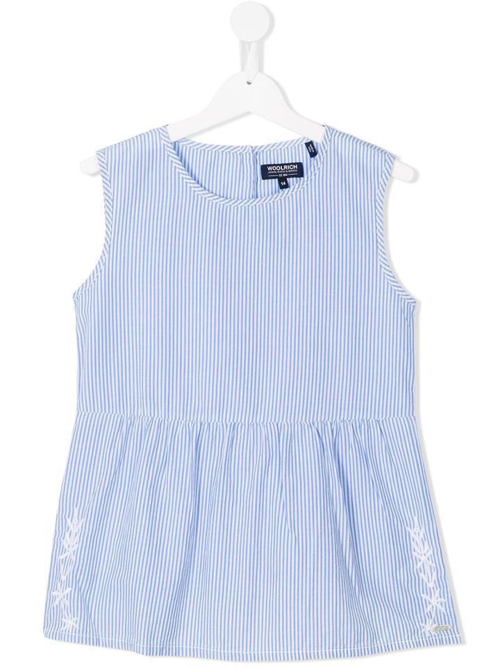 Woolrich Kids Striped Frill Blouse, Girl's, Size: 14 Yrs, Blue