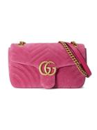 Gucci Gg Marmont Chevron Velvet Shoulder Bag - Pink & Purple