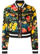Fausto Puglisi Floral Print Bomber Jacket, Women's, Size: 40, Black, Leather/polyester