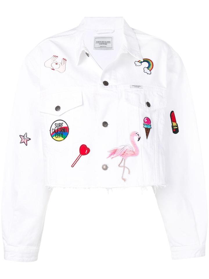 Forte Dei Marmi Couture Cropped Denim Jacket With Patch Appliqués -