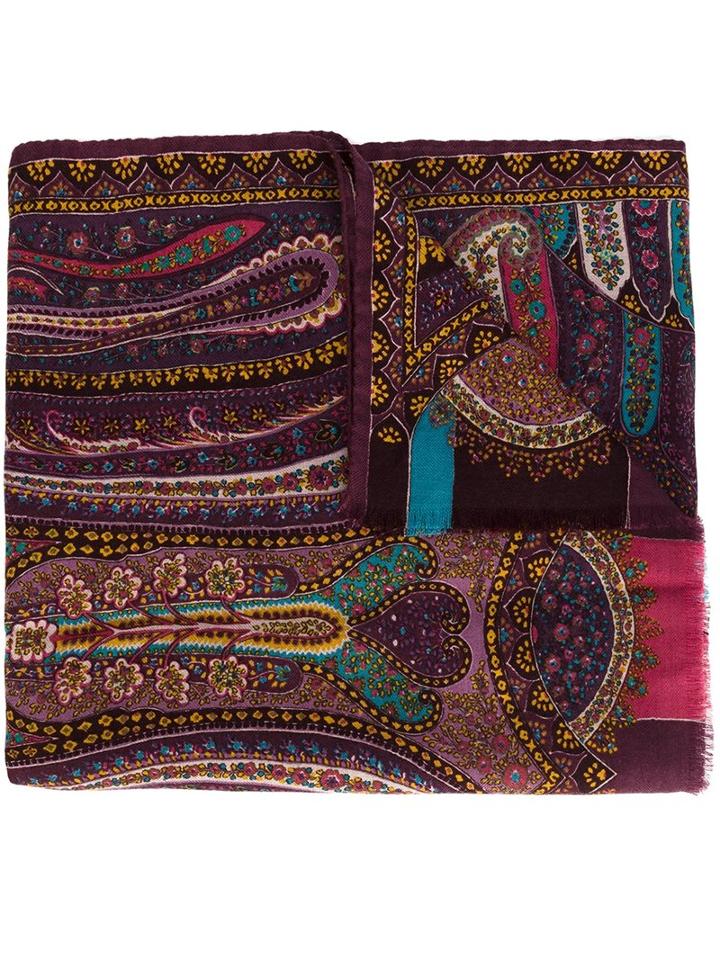 Etro Cashmere Paisley Print Scarf, Women's, Purple, Cashmere