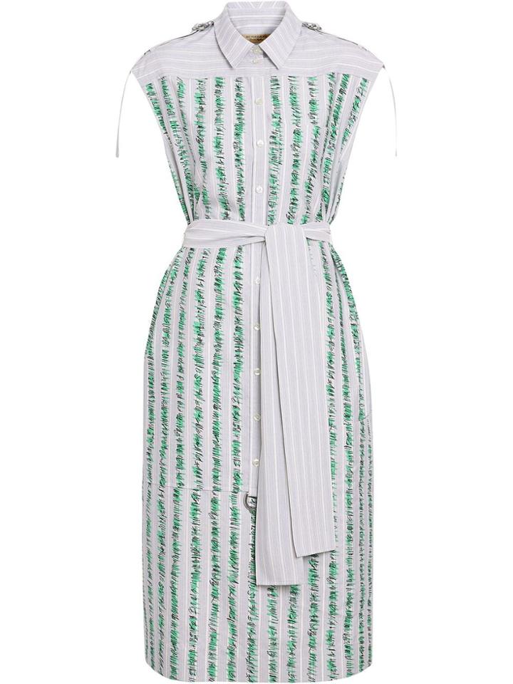Burberry Scribble Stripe Cotton Shirt Dress - Blue