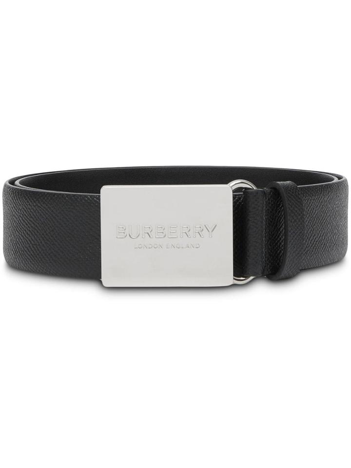 Burberry Plaque Buckle Grainy Leather Belt - Black