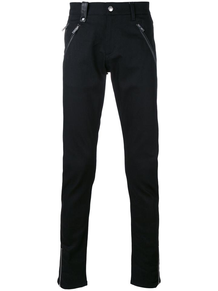 Alexander Mcqueen - Slim Biker Trousers - Men - Cotton/leather/spandex/elastane - 44, Black, Cotton/leather/spandex/elastane