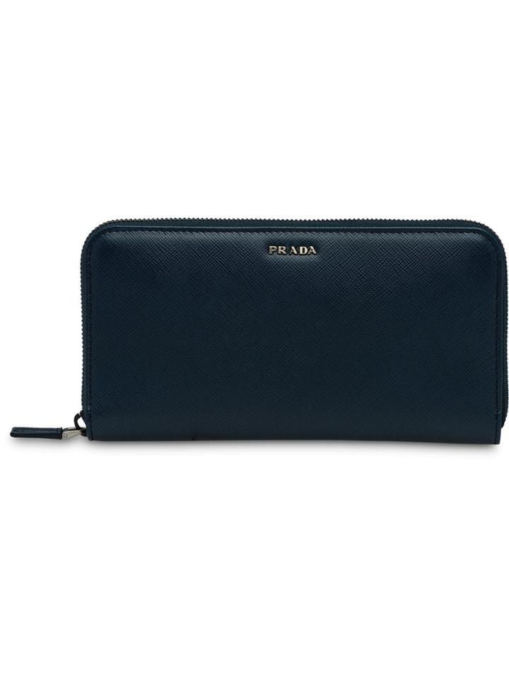 Prada Logo Plaque Zipped Wallet - Blue