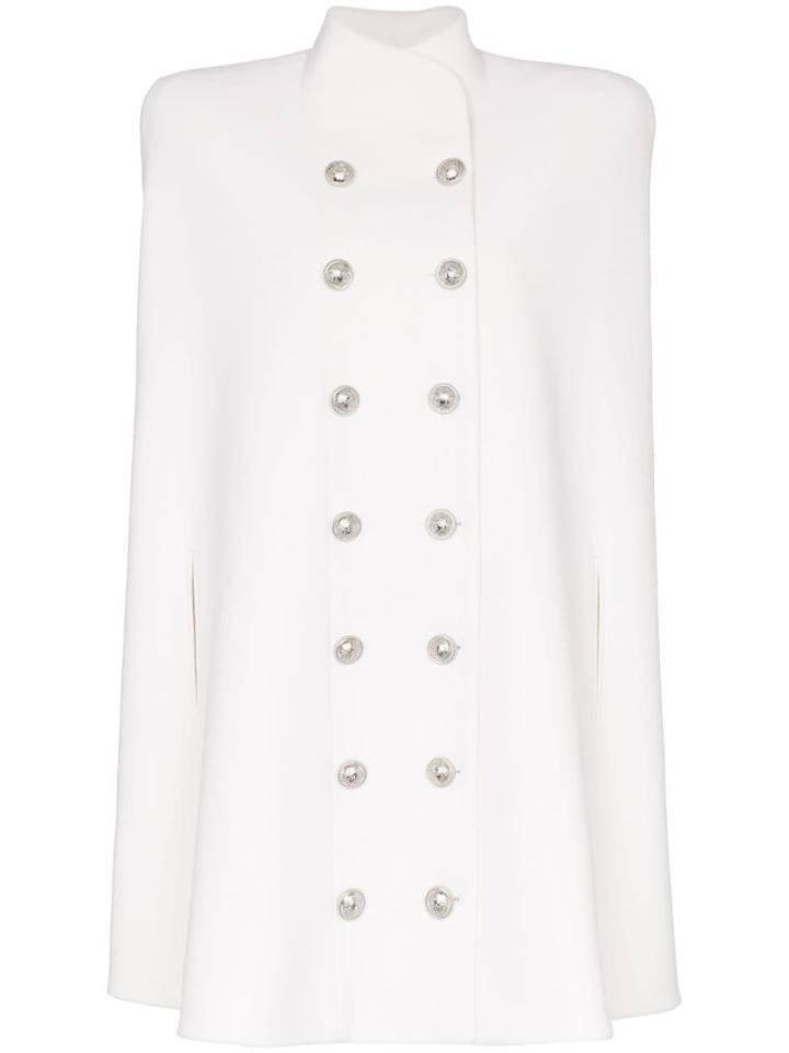 Balmain Double-breasted Cape Coat - White