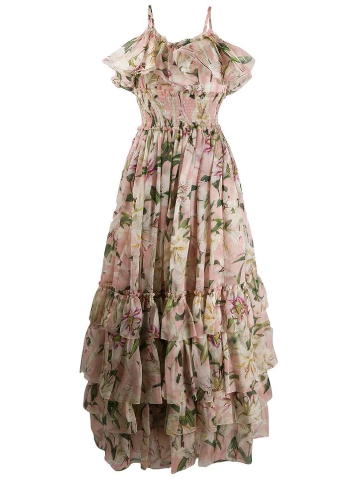 Dolce & Gabbana Lily-print Chiffon Dress - Neutrals