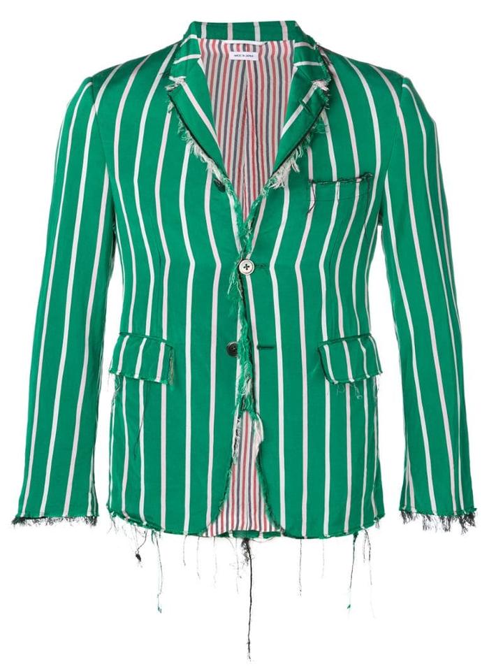 Thom Browne Distressed Banker Stripe Sport Coat - Green