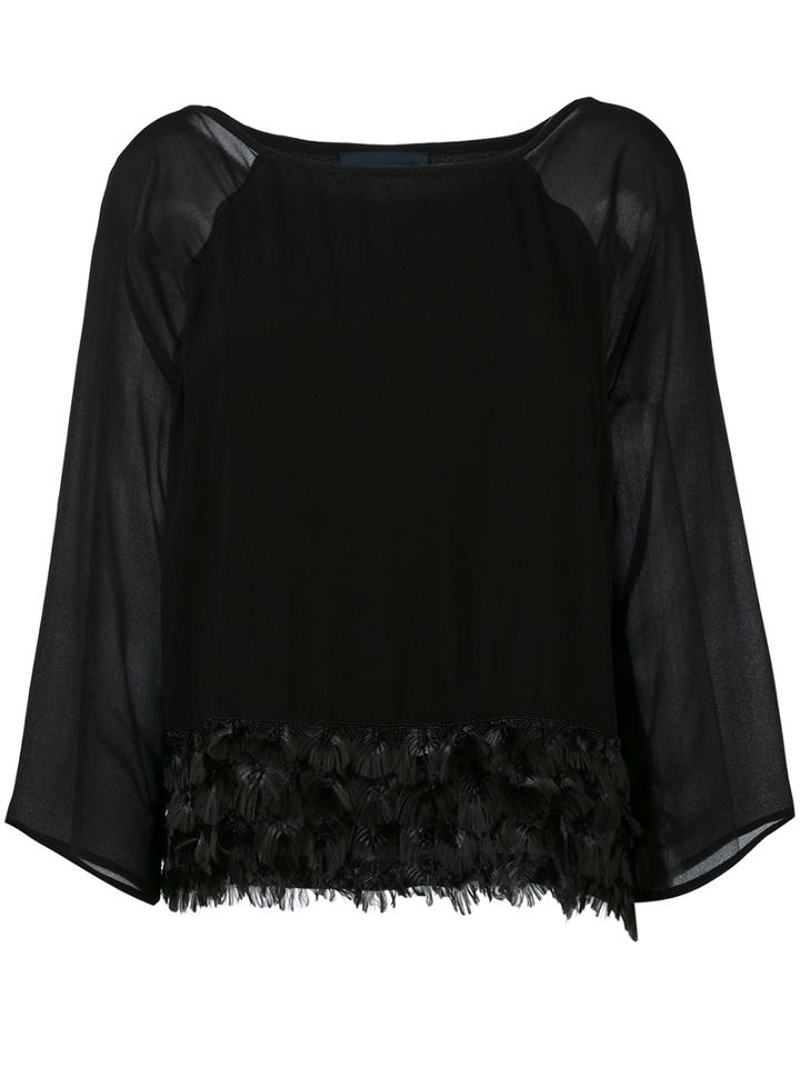 Cavalli Class Feathers Trim Blouse, Women's, Size: 40, Black, Viscose