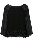 Cavalli Class Feathers Trim Blouse, Women's, Size: 40, Black, Viscose