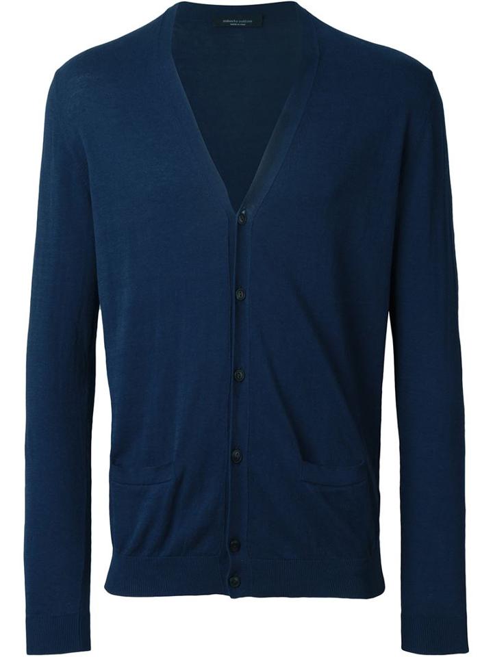 Roberto Collina V-neck Cardigan, Men's, Size: 52, Blue, Cotton