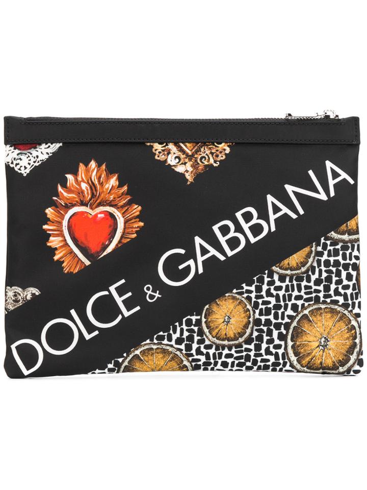 Dolce & Gabbana Sacred Heart And Lemon Print Clutch Bag - Black