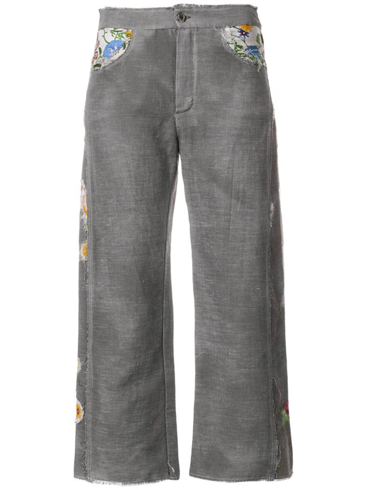 Avant Toi Cropped Embroidered Trousers - Grey