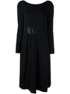 Armani Collezioni Gathered Waist Dress, Women's, Size: 46, Black, Viscose/polyamide/polyester/spandex/elastane