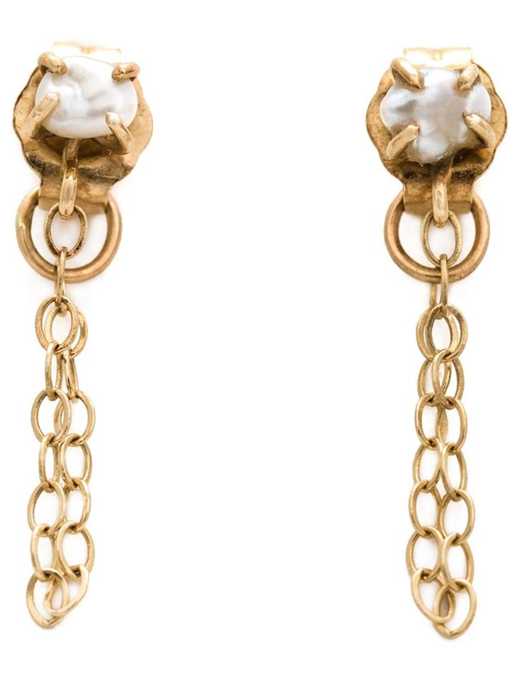 Melissa Joy Manning 14kt Gold Pearl Chain Earrings