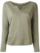 Transit Button Collar T-shirt, Women's, Size: 3, Green, Linen/flax