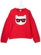 Karl Lagerfeld Kids Teen Cat Print Sweatshirt - Red