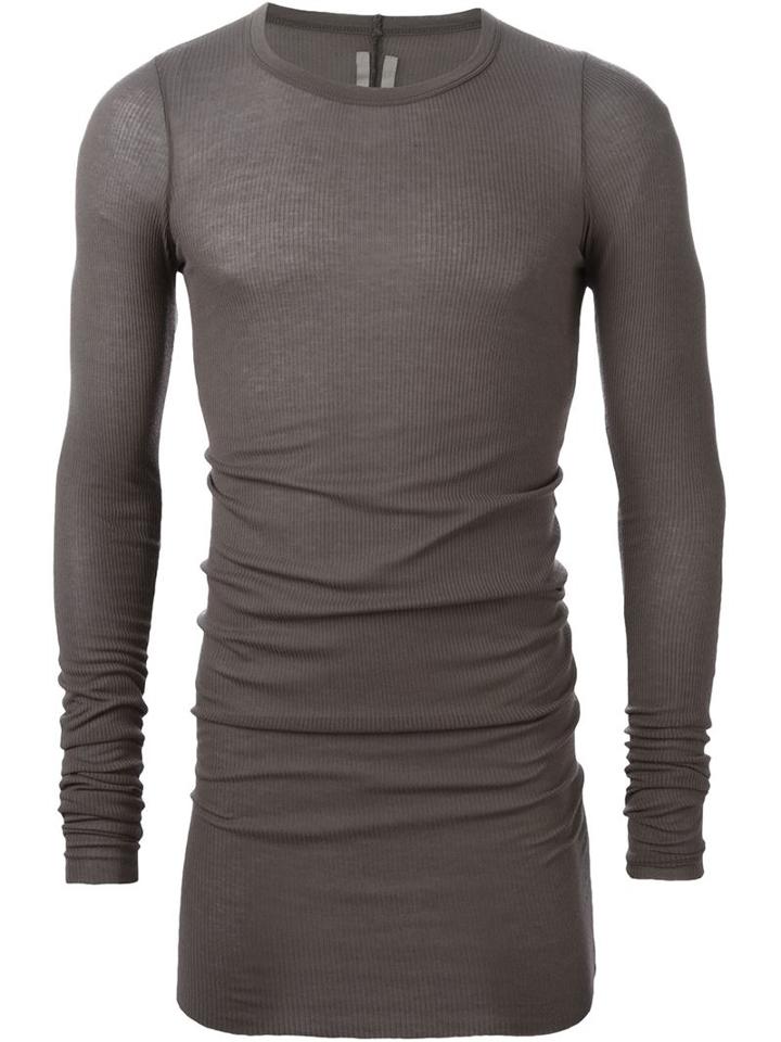 Rick Owens Round Neck T-shirt, Men's, Size: Large, Grey, Viscose/silk