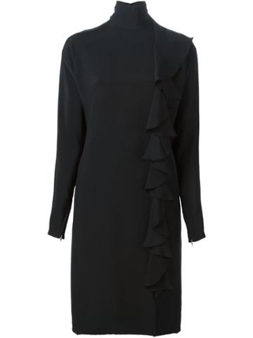 Guy Laroche Vintage Ruffle Detail Crepe Dress - Black