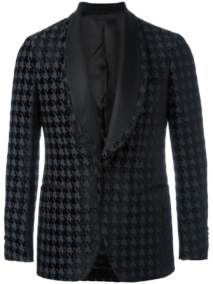 Gabriele Pasini Shawl Lapel Houndstooth Blazer, Men's, Size: 50, Black, Nylon/cupro/viscose/wool