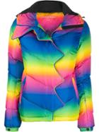 Perfect Moment Rainbow-print Chevron Puffer Jacket - Blue