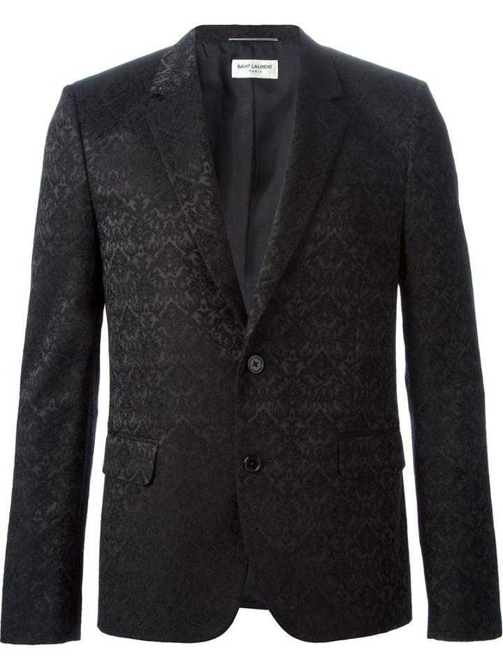 Saint Laurent Brocade Jacquard Blazer, Men's, Size: 48, Black, Silk/cotton/polyester/spandex/elastane
