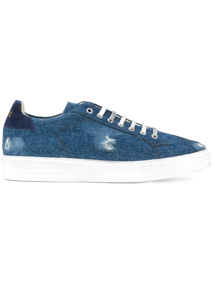 Msgm Distressed Denim Sneakers - Blue