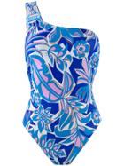 Emilio Pucci One Shoulder Printed Swimsuit - Blue