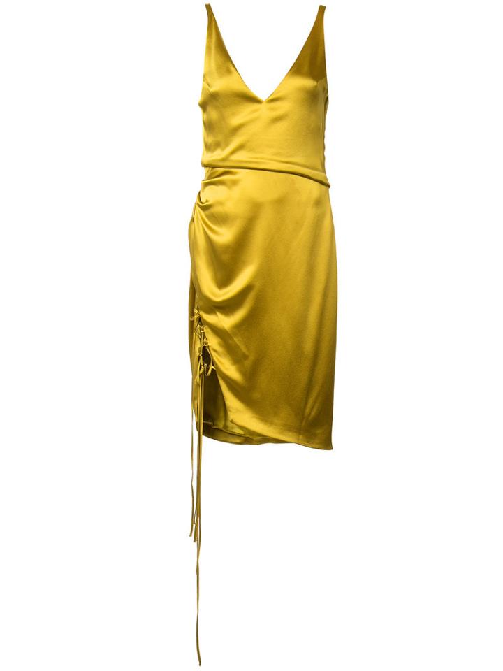 Galvan Lace Up Slit Dress, Women's, Size: 36, Yellow/orange, Silk/spandex/elastane