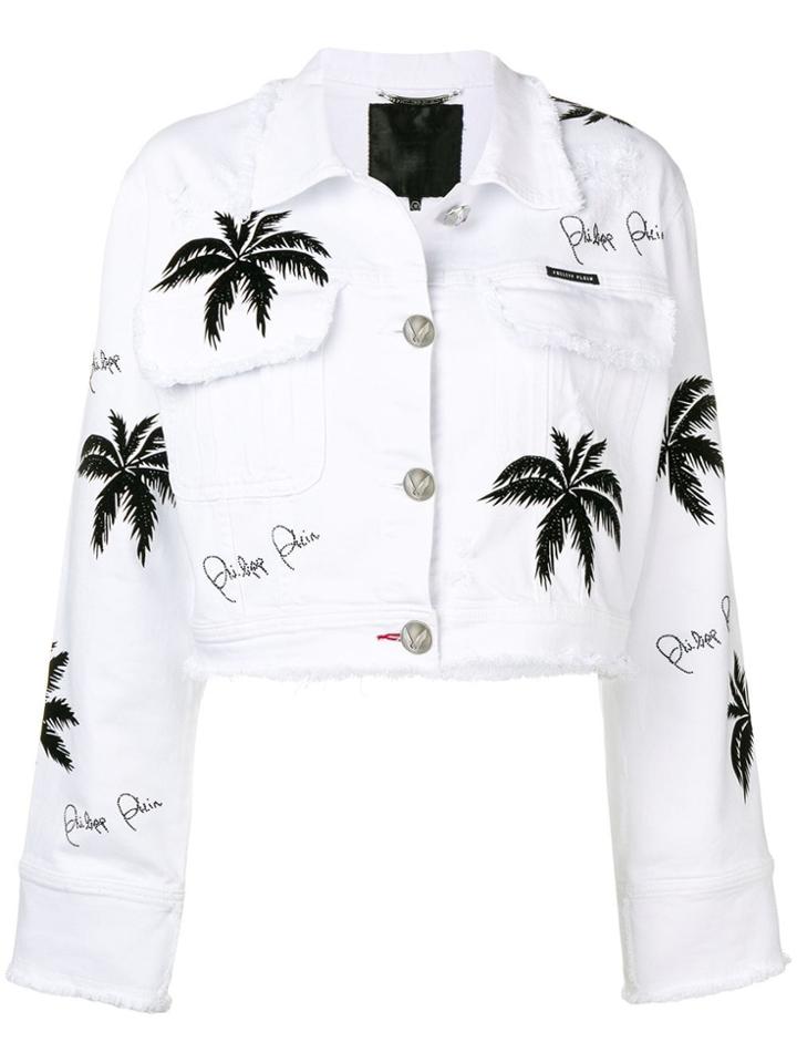 Philipp Plein Palm Tree Denim Jacket - White