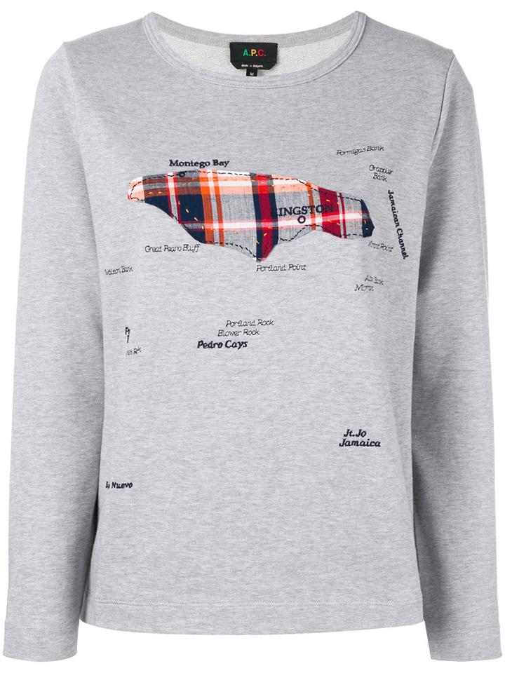 A.p.c. - Map Appliqué Sweatshirt - Women - Cotton - S, Grey, Cotton