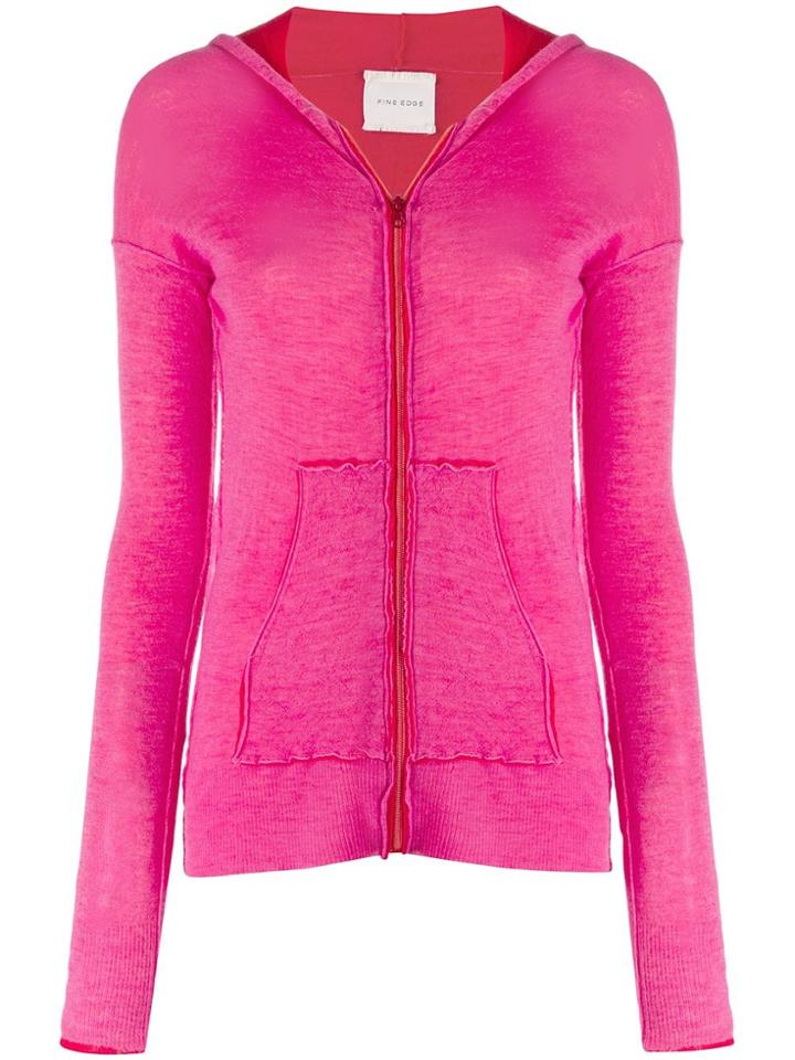 Fine Edge Layered Knitted Hoodie - Pink