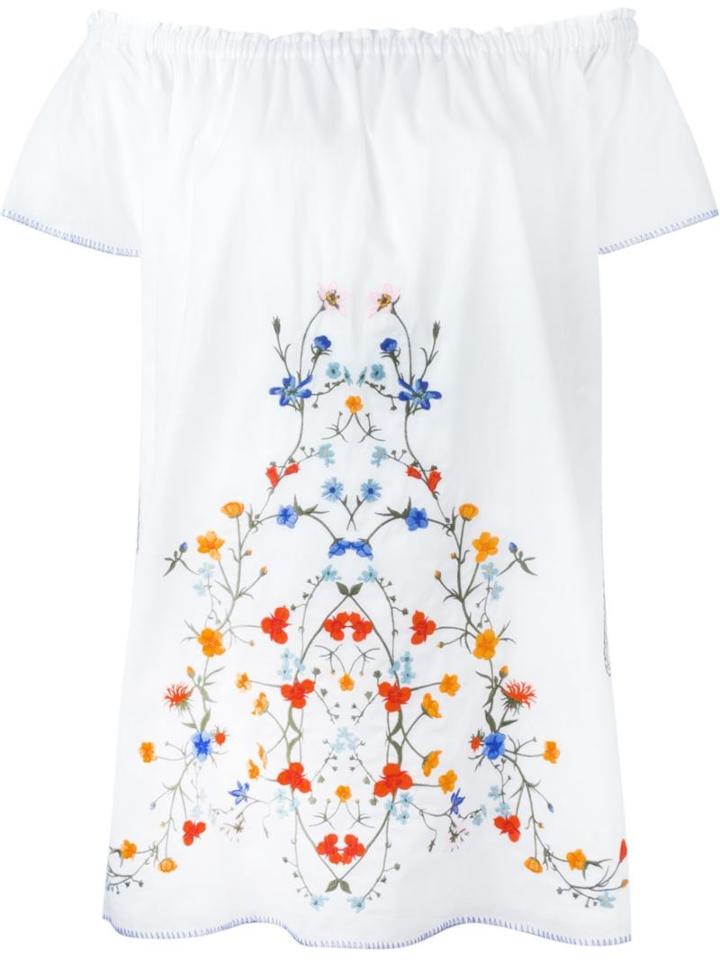 Tory Burch Embroidered Off The Shoulder Dress, Women's, Size: L, White, Cotton/polyester