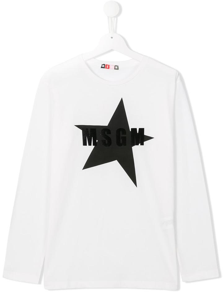 Msgm Kids Star And Logo Print T-shirt, Girl's, Size: 14 Yrs, White